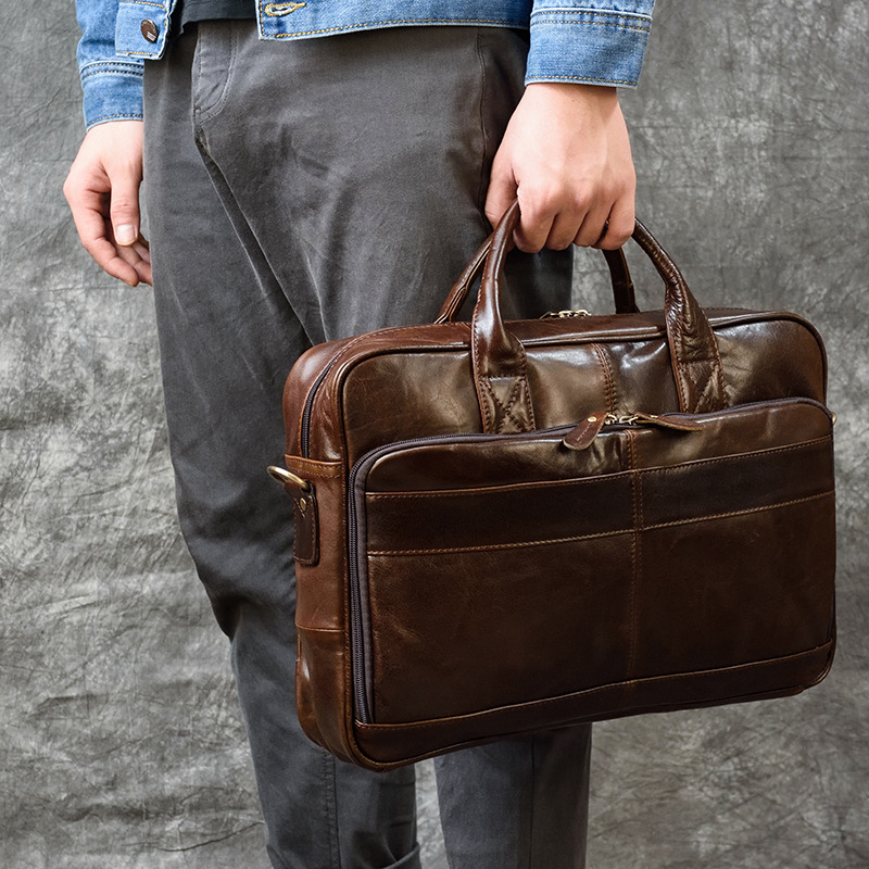 Leather Work Bag Men - Luxury Genuine Leather Handbag for Men
