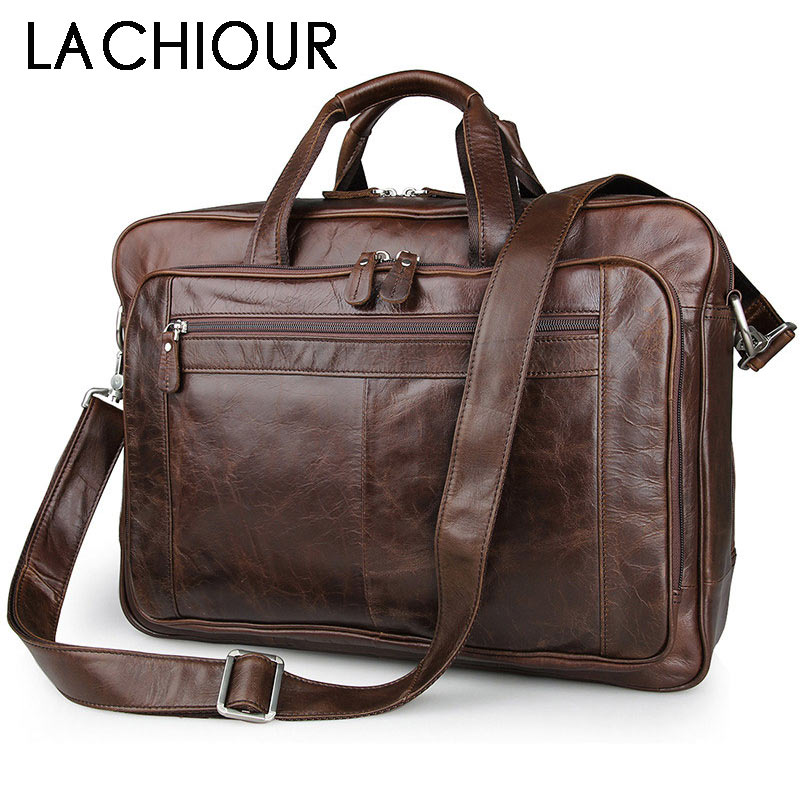 Leather Work Bag Men - LACHIOUR Genuine Leather Men Bag Vintage